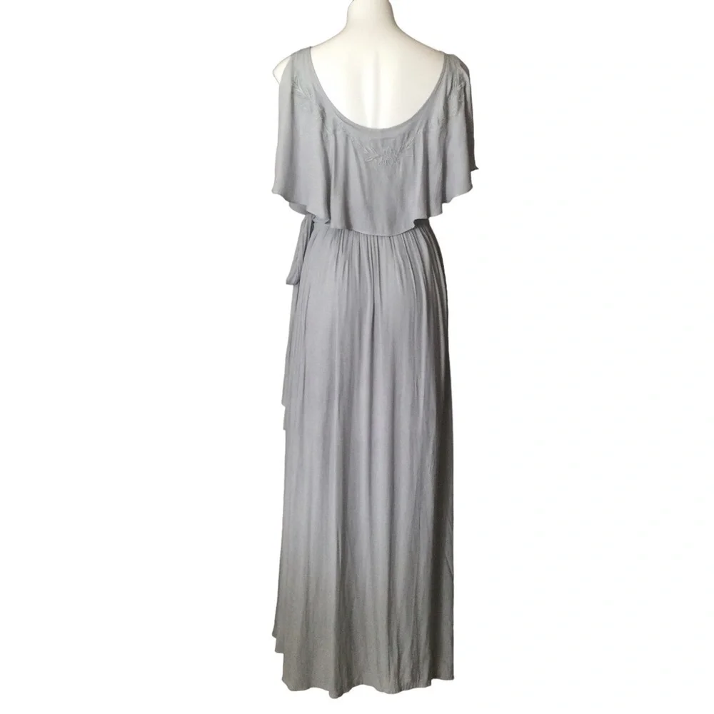 Free People Blue Gray Embroidered Fiona Maxi‎ True Wrap Dress